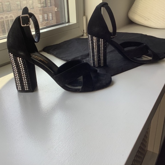 Saint Laurent Black Suede Pumps with Rhinestone Heels - showstoppers! - Picture 4 of 5
